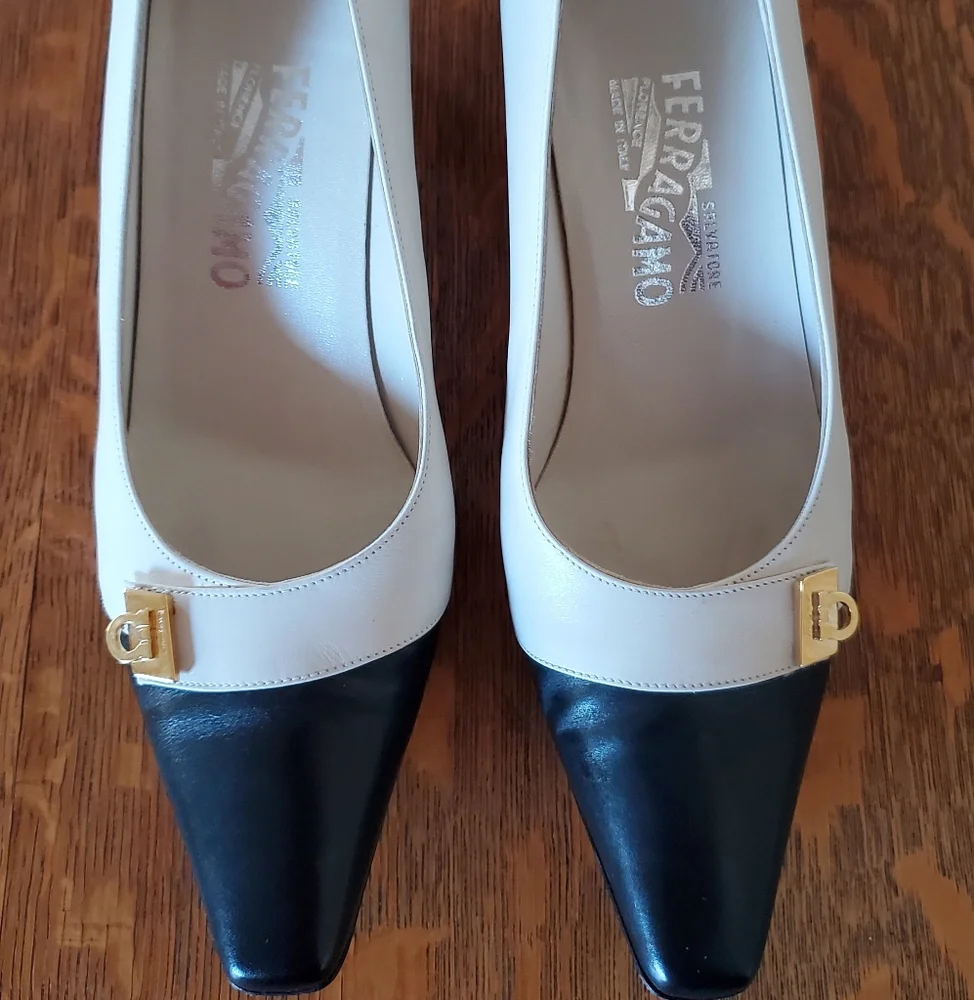 Salvatore Ferragamo Black and White Heels
